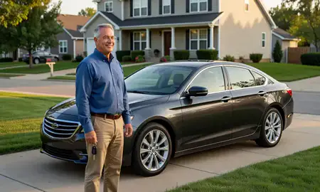 Car delivered to a driveway in Des Plaines, Illinois, United States