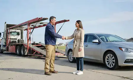 Vehicle owner beside their delivered car in Des Plaines, Illinois, United States