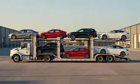 Car transporter parked in an industrial area of Des Plaines, Illinois, United States