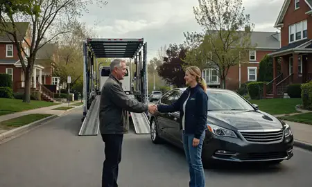 Vehicle owner beside their delivered car in Evanston, Illinois, United States