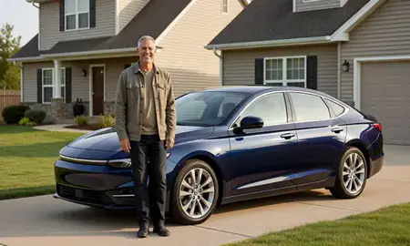 Customer with their delivered car in Kankakee, Illinois, United States