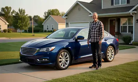 Car delivered to a driveway in Kankakee, Illinois, United States