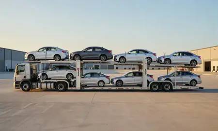 Car transporter parked in an industrial area of Kankakee, Illinois, United States