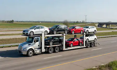 Multi-level car carrier on the highway to Oak Lawn, Illinois, United States