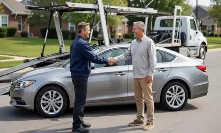 Vehicle owner beside their delivered car in Oak Lawn, Illinois, United States