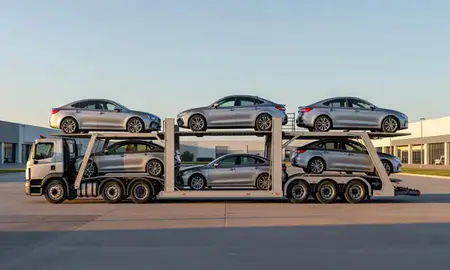 Car transporter parked in an industrial area of Oak Lawn, Illinois, United States