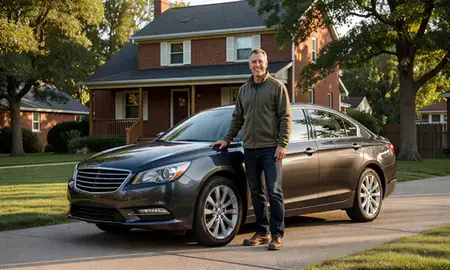 Customer with their delivered car in Oak Park, Illinois, United States
