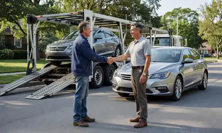 Vehicle owner beside their delivered car in Oak Park, Illinois, United States
