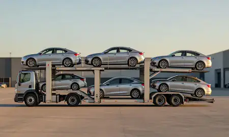 Car transporter parked in an industrial area of Oak Park, Illinois, United States