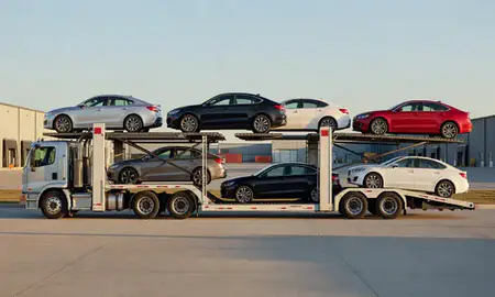 Car transporter parked in an industrial area of Orland Park, Illinois, United States