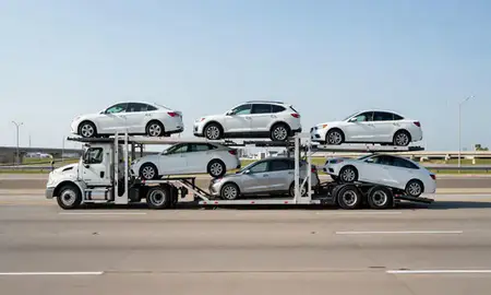 Multi-level car carrier on the highway to Palatine, Illinois, United States