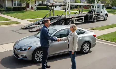 Vehicle owner beside their delivered car in Palatine, Illinois, United States