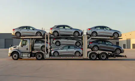 Car transporter parked in an industrial area of Palatine, Illinois, United States