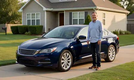 Car delivered to a driveway in Peoria, Illinois, United States