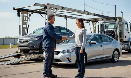Vehicle owner beside their delivered car in Peoria, Illinois, United States