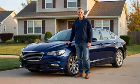 Customer with their delivered car in Rockford, Illinois, United States