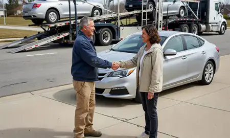 Vehicle owner beside their delivered car in Round Lake Beach, Illinois, United States
