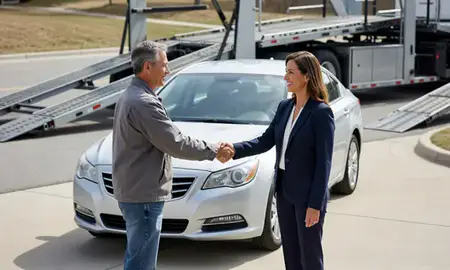 Vehicle owner beside their delivered car in Schaumburg, Illinois, United States