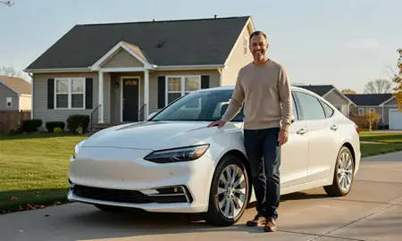 Customer with their delivered car in Skokie, Illinois, United States