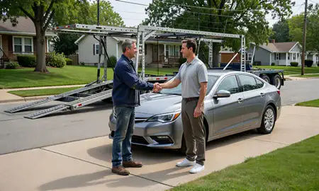 Vehicle owner beside their delivered car in Skokie, Illinois, United States