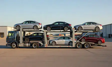 Car transporter parked in an industrial area of Skokie, Illinois, United States