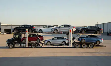 Car transporter parked in an industrial area of Springfield, Illinois, United States