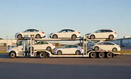 Car transporter parked in an industrial area of Wheaton, Illinois, United States