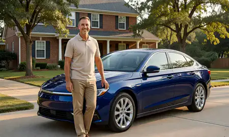 Customer with their delivered car in Indiana, United States