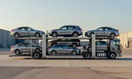 Car transporter parked in an industrial area of Indiana, United States