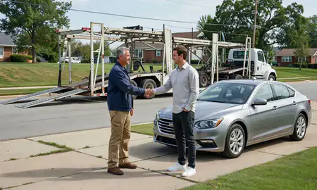 Vehicle owner beside their delivered car in Bloomington, Indiana, United States
