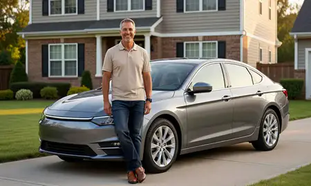 Customer with their delivered car in Carmel, Indiana, United States