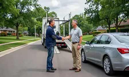 Vehicle owner beside their delivered car in Carmel, Indiana, United States