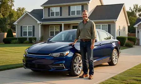 Customer with their delivered car in Columbus, Indiana, United States
