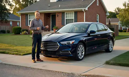 Car delivered to a driveway in Columbus, Indiana, United States
