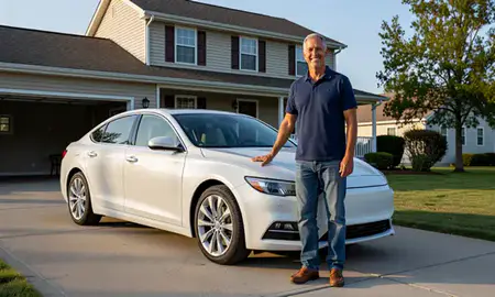 Customer with their delivered car in Elkhart, Indiana, United States