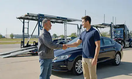Vehicle owner beside their delivered car in Elkhart, Indiana, United States