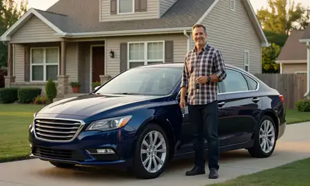 Car delivered to a driveway in Evansville, Indiana, United States