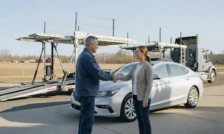 Vehicle owner beside their delivered car in Fort Wayne, Indiana, United States