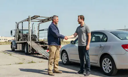 Vehicle owner beside their delivered car in Gary, Indiana, United States