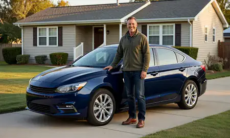 Customer with their delivered car in Goshen, Indiana, United States