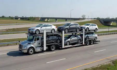Multi-level car carrier on the highway to Greenwood, Indiana, United States