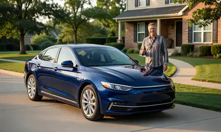 Car delivered to a driveway in Greenwood, Indiana, United States