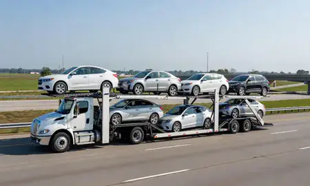 Multi-level car carrier on the highway to Hammond, Indiana, United States