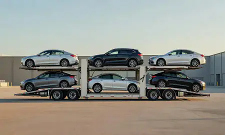 Car transporter parked in an industrial area of Hammond, Indiana, United States