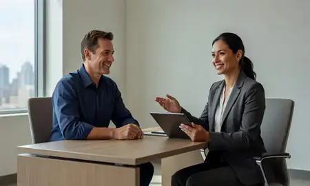 Customer discussing car shipping options in Indianapolis, Indiana, United States