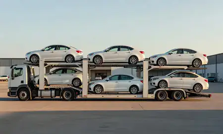 Car transporter parked in an industrial area of Indianapolis, Indiana, United States