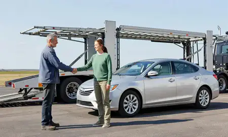 Vehicle owner beside their delivered car in Jeffersonville, Indiana, United States