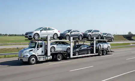 Multi-level car carrier on the highway to Kokomo, Indiana, United States