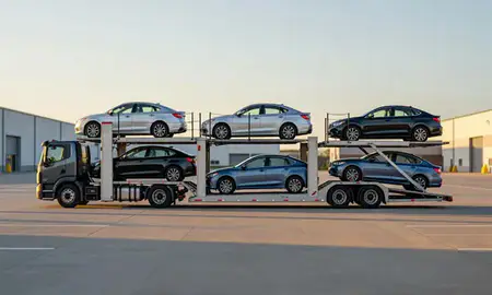 Car transporter parked in an industrial area of Kokomo, Indiana, United States