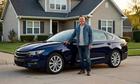 Customer with their delivered car in Lafayette, Indiana, United States